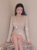 Ndyad style sequined short skirt V-neck long sleeve dress HZ1024