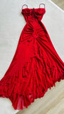 Ndyad Red A-Line Spaghetti Straps Chiffon Party Dresses Vintage Lace Applique Prom Dresses HZ1024