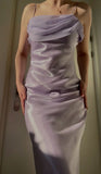Ndyad Lilac Spaghetti Straps Sheath Ball Dress Vintage Satin Evening Dress HZ1024
