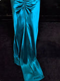 Ndyad Teal Spaghetti Straps Satin Sheath Backless Retro Long Party Dress HZ1024