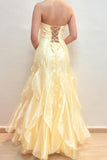 Evafashion Yellow Strapless Chiffon Mermaid Backless Evening Dresses HZ1024