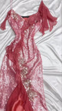Ndyad Hot Pink Spaghetti Strap Bodycon Sequin Party Dress Prom Dresses with Slits HZ1024