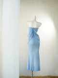 Ndyad Light Blue Strapless Party Dress Simple Mermaid Evening Dress HZ1024