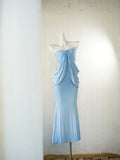 Ndyad Light Blue Strapless Party Dress Simple Mermaid Evening Dress HZ1024
