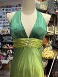 Ndyad Gradient Green V-Neck Satin Backless Long Party Dresses HZ1024
