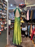 Ndyad Gradient Green V-Neck Satin Backless Long Party Dresses HZ1024
