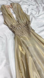 Ndyad Glitter Satin Deep V A-Line Prom Dress Backless Party Dresses HZ1024