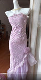 Ndyad Purple Strapless Lace Chiffon Party Dress Elegant Evening Dress HZ1024