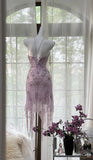 Ndyad Lavender Chiffon Short Evening Dresses for Party Glitter Beaded Backless Homecoming Dress HZ1024