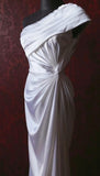 Ndyad Dark Purple One Shoulder Satin Sheath Simple Evening Dresses HZ1024