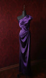 Ndyad Dark Purple One Shoulder Satin Sheath Simple Evening Dresses HZ1024