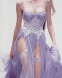 Ndyad Purple Spaghetti Straps Tulle A-Line Long Prom Dresses with Slits HZ1024