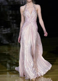Ndyad V-neck Chiffon Sheath Formal Evening Dresses Long Prom Dresses HZ1024