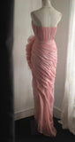 Ndyad Peach Strapless Sheath Evening Dress Simple Bridesmaid Dress HZ1024