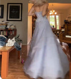 Ndyad Lilac Strapless Tulle A-Line Long Prom Dresses Unique Wedding Dresses HZ1024