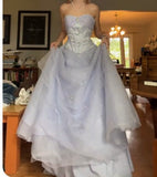 Ndyad Lilac Strapless Tulle A-Line Long Prom Dresses Unique Wedding Dresses HZ1024