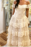 Ndyad Ivory Off Shoulder Tulle Lace A-line Wedding Dress HZ1024