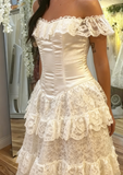 Ndyad Ivory Off Shoulder Tulle Lace A-line Wedding Dress HZ1024