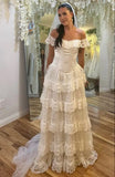 Ndyad Ivory Off Shoulder Tulle Lace A-line Wedding Dress HZ1024
