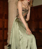 Ndyad Olive Green Strapless Satin A-Line Bridesmaid Dress Sweet Formal Evening Dress HZ1024
