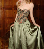 Ndyad Olive Green Strapless Satin A-Line Bridesmaid Dress Sweet Formal Evening Dress HZ1024