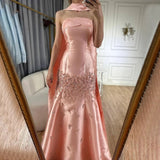 Ndyad Gray Blue Satin A-Line Strapless Wedding Dress Formal Evening Dress HZ1024