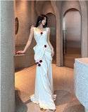 Ndyad White Satin Mermaid Off-the-shoulder Long Prom Dresses Simple Formal Evening Dresses HZ1024