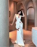 Ndyad White Satin Mermaid Off-the-shoulder Long Prom Dresses Simple Formal Evening Dresses HZ1024