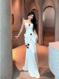Ndyad White Satin Mermaid Off-the-shoulder Long Prom Dresses Simple Formal Evening Dresses HZ1024