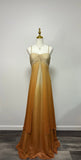 Ndyad Gradient Yellow Spaghetti Straps Sheath Chiffon Long Prom Dresses Evening Dress HZ1024
