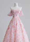 Ndyad Pink Off-the-shoulder A-Line Tulle Sequin Applique Wedding Dress Sweet 16 Dresses HZ1024