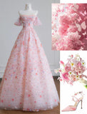 Ndyad Pink Off-the-shoulder A-Line Tulle Sequin Applique Wedding Dress Sweet 16 Dresses HZ1024