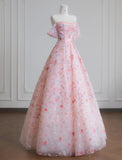Ndyad Pink Off-the-shoulder A-Line Tulle Sequin Applique Wedding Dress Sweet 16 Dresses HZ1024