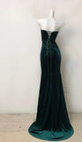 Ndyad Dark Green Strapless Mermaid Velvet Long Evening Dress HZ1024