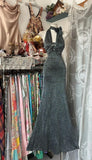 Ndyad Halter Black Grey Sheath Backless Long Party Dress Cocktail Dress HZ1024