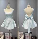 Ndyad Square Neck A-line Backless Birthday Dress Bow Short Prom Dress Sweet Homecoming Dress HZ1024