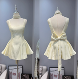 Ndyad Square Neck A-line Backless Birthday Dress Bow Short Prom Dress Sweet Homecoming Dress HZ1024
