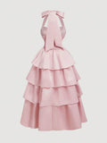 Evafashion A-Line Halter Prom Dress Tiered Satin Empire-Waist Sleeveless Party Dress 22nd Birthday Dress with Bow HZ1024