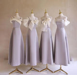 Ndyad Purple Satin with Bow A-Line Bridesmaid Dress, Elegant Formal Evening Dress HZ1024