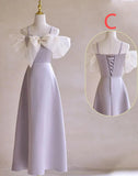 Ndyad Purple Satin with Bow A-Line Bridesmaid Dress, Elegant Formal Evening Dress HZ1024