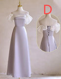 Ndyad Purple Satin with Bow A-Line Bridesmaid Dress, Elegant Formal Evening Dress HZ1024
