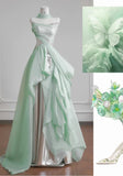 Ndyad Light Green A-Line Wedding Dresses Sweet Chiffon Strapless Long Prom Dresses HZ1024