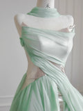 Ndyad Light Green A-Line Wedding Dresses Sweet Chiffon Strapless Long Prom Dresses HZ1024