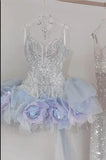 Ndyad V-neck A-Line Short Prom Dress Gorgeous Tulle Homecoming Dress HZ1024