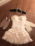 Ndyad Spaghetti Straps Satin Lace Satin Short Prom Dresses Cute A-Line Two-Piece Homecoming Dress HZ1024