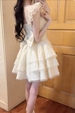 Ndyad Lace Layered Homecoming Dress with Bow Tulle Retro Short Prom Dresses HZ1024