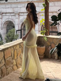 Evafashion Yellow Chiffon Mermaid Evening Dress Chic Strapless Party Dress HZ1024