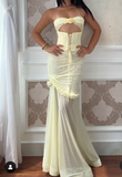 Evafashion Yellow Chiffon Mermaid Evening Dress Chic Strapless Party Dress HZ1024