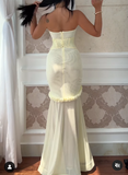 Evafashion Yellow Chiffon Mermaid Evening Dress Chic Strapless Party Dress HZ1024