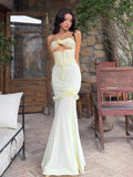 Evafashion Yellow Chiffon Mermaid Evening Dress Chic Strapless Party Dress HZ1024
